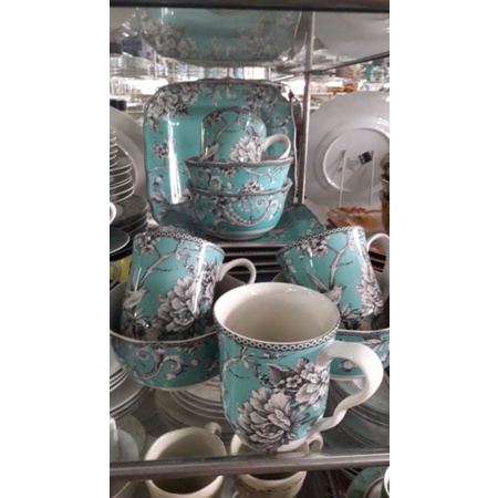 Dinner Set Keramik SANGO Piring Set Botanical Bird Blue Isi 16 pcs