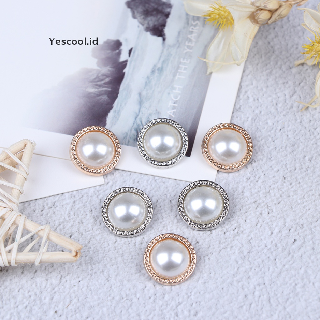 (Yescool) 10pcs Kancing Mutiara Bahan Metal Untuk Dekorasi Scrapbook / Craft Diy