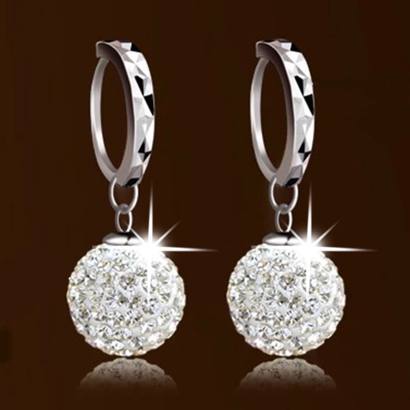 S925 Perak Shambala Anting Pejantan Kristal Penuh Putri Bola Stud Earrings Perempuan ai2-3828-Diameter 10M