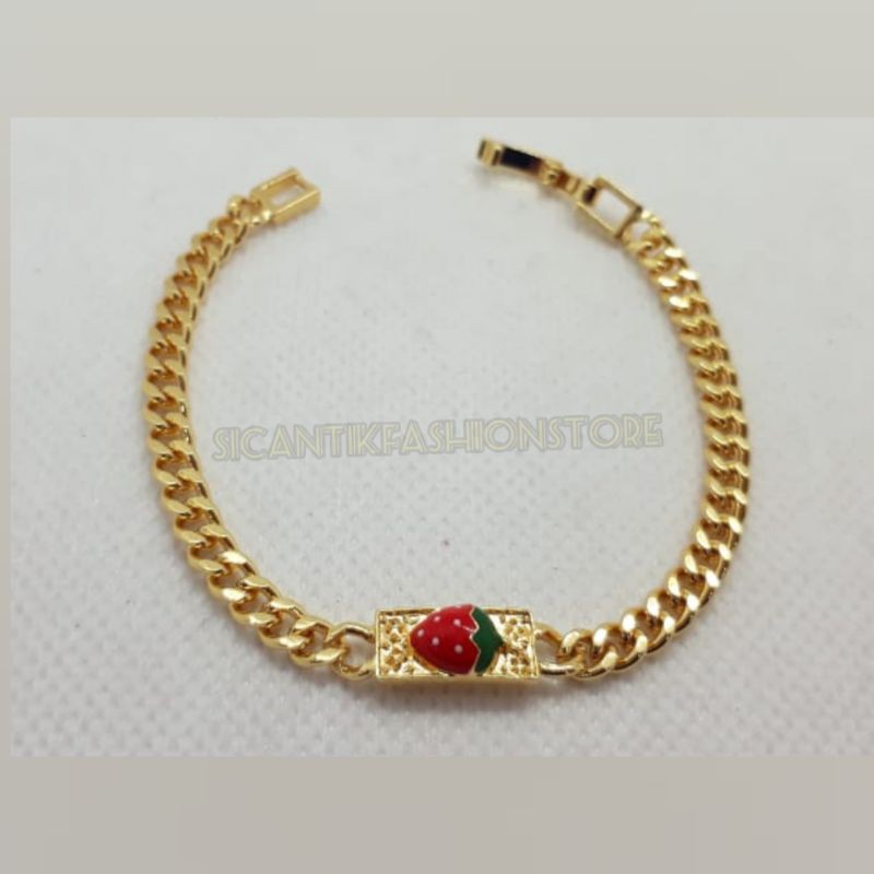 gelang titanium rantai anak-anak stoberi merah/pink Terlaris anti Karat lapis emas tidak Luntur