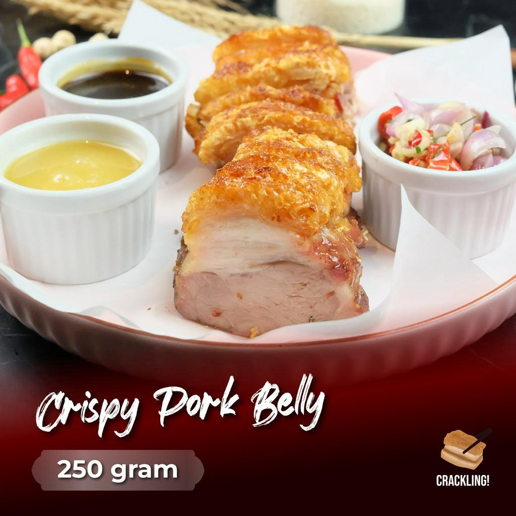 

CRACKLING Crispy Pork Belly Babi Panggang 250Gr Ready To Eat OR Vacuum Frozen/ FREE Sauce Hoisin Mustard Sambal Matah / Siobak / Roasted Sio Bak / Babi Kulit Garing / Samcan Kriuk Bapang