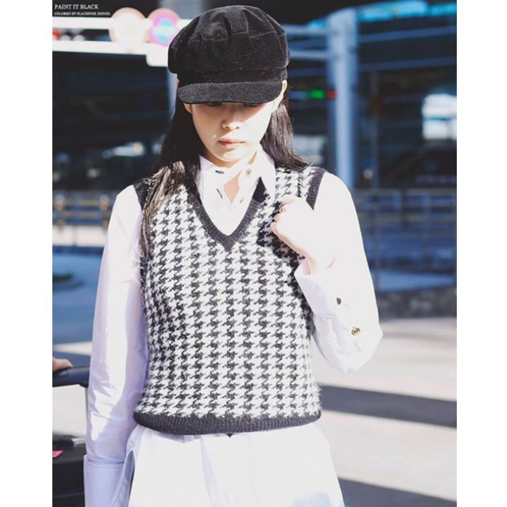 Jennie vest/houndstoothvest/street vintage rompi rajut