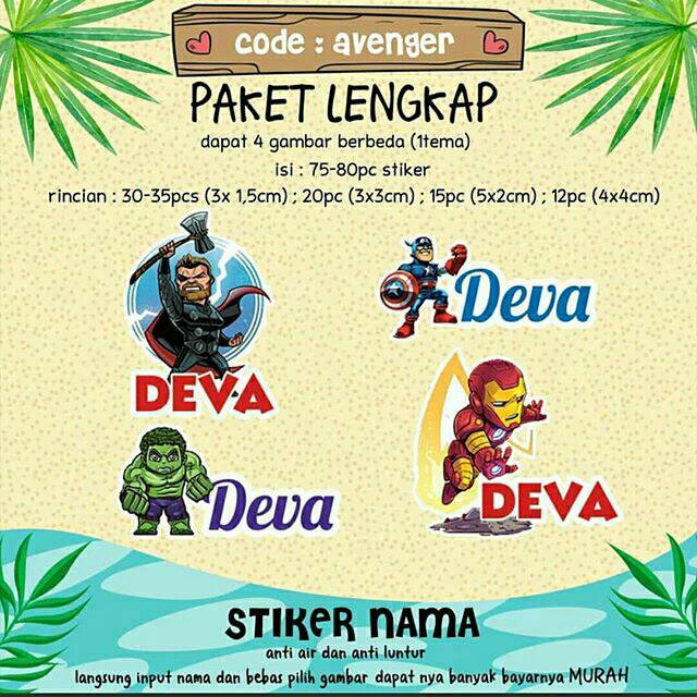 

70 PCS STICKER NAMA KARAKTER