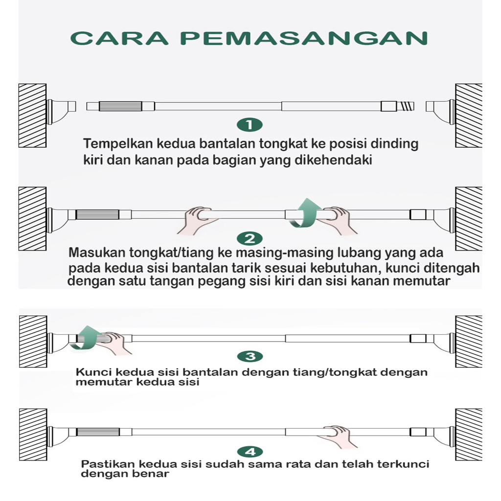 Tiang Tirai Tongkat Gorden Kamar Mandi Jemuran Pakaian Multifungsi L