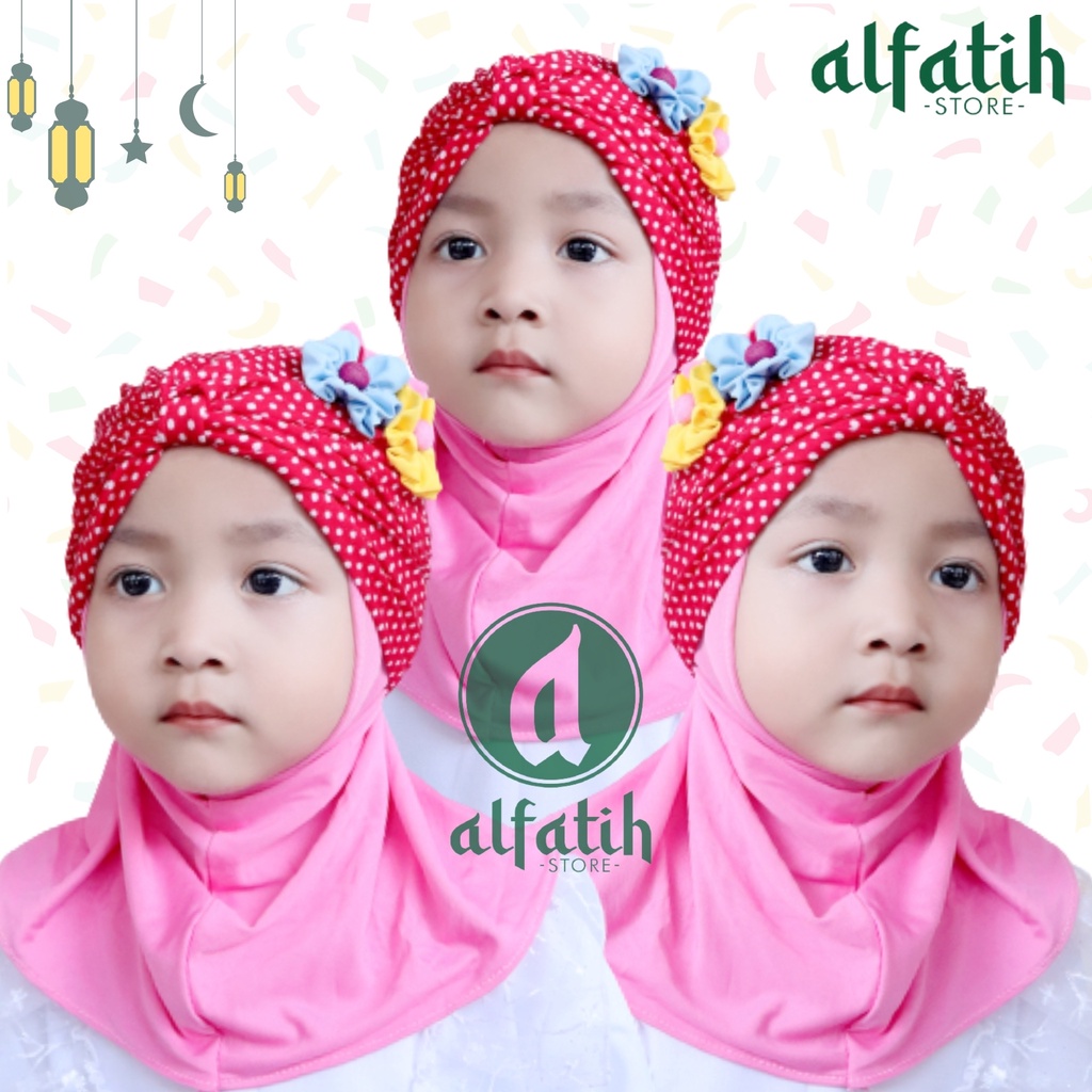 ALFATIH STORE / JILBAB ANAK TURBAN COMBI POLKA / JILBAB ANAK MURAH / HIJAB ANAK / HIJAB BAYI KHIMAR / Kerudung Anak Jilbab Hijab Anak Bayi Perempuan / pastan baby / hijab anak / Jilbab Anak bayi Usia 0-3 Tahun Bahan Jersey Premium Nyaman Di Pakai