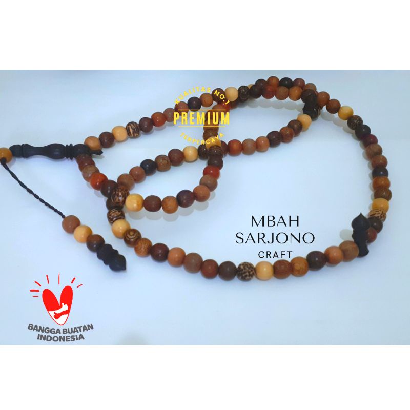 Tasbih 99 Kombinasi 9 Kayu Nusantara 10mm Bulat Bola/Tasbih Combination/Tasbeh Kayu/Tasbih Kayu/Tasb