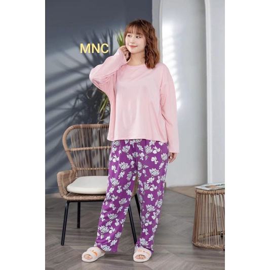 PIYAMA PP WANITA IMPORT SPANDEX|BIGSIZE|JUMBO/SET OVERSIZE/BAJU TIDUR lengan panjang-PPSJ.PINKUNGU BUNGA