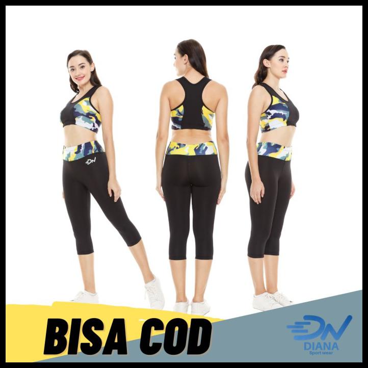 setelan sport bra dan celana legging wanita jumbo motif army - Hitam, XL