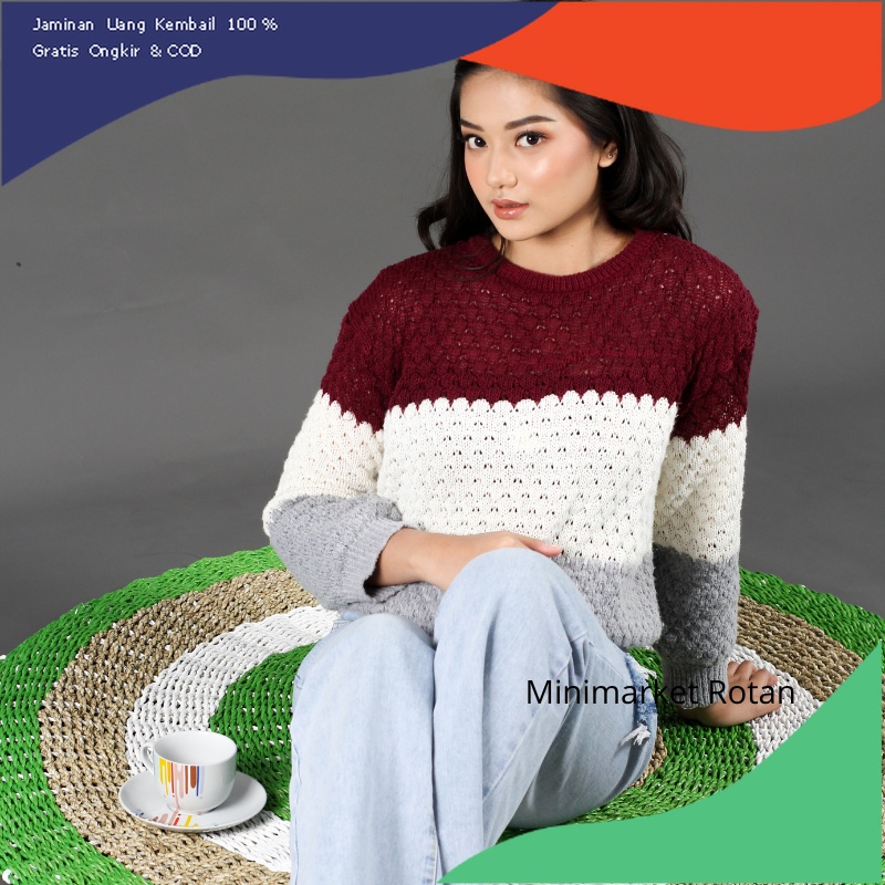 Karpet Bulat Anyaman Rotan Uk 100-120