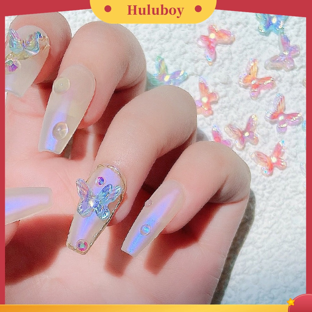 Huluboy Huluboy♡ 8pcs Ornamen Kupu-Kupu Berlian Imitasi Double Layer Untuk Nail Art Wanita