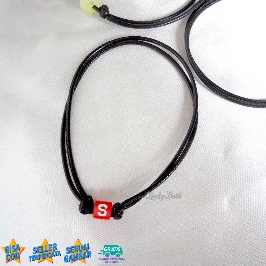 Lovelybutik Gelang Inisial Huruf Alfabet Tali Hitam A-M Gelang Persahabatan Couple Aesthetic Pacar