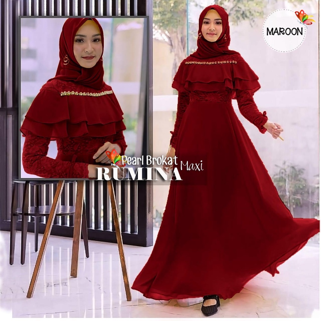 MAXI RUMINA PEARL SIZE LD104 / MAXI DRESS RUMINA READY XL-MAROON