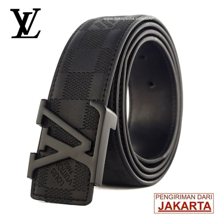 GESPER IKAT PINGGANG PRIA KANTOR IMPORT | LOUIS VUITTON LV 132 BLACK - Hitam