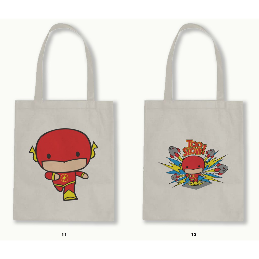 TOTE BAG BLACU-CHIBI SUPERMAN,BATMAN,WONDER WOMAN,FLASH.02