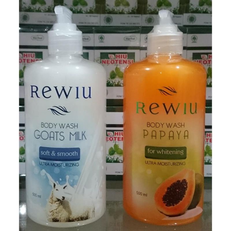Rewiu Body Wash Goath Milk & Papaya / rewiu sabun mandi cair original BPOM
