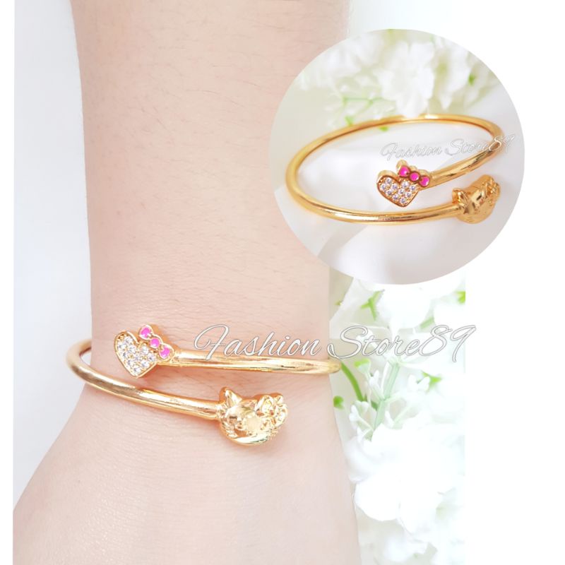 Gelang Bangle Flexibel Kitty Pita Pink perhiasan Xuping Yaxiya Lapis emas 18k bangle free size elastis