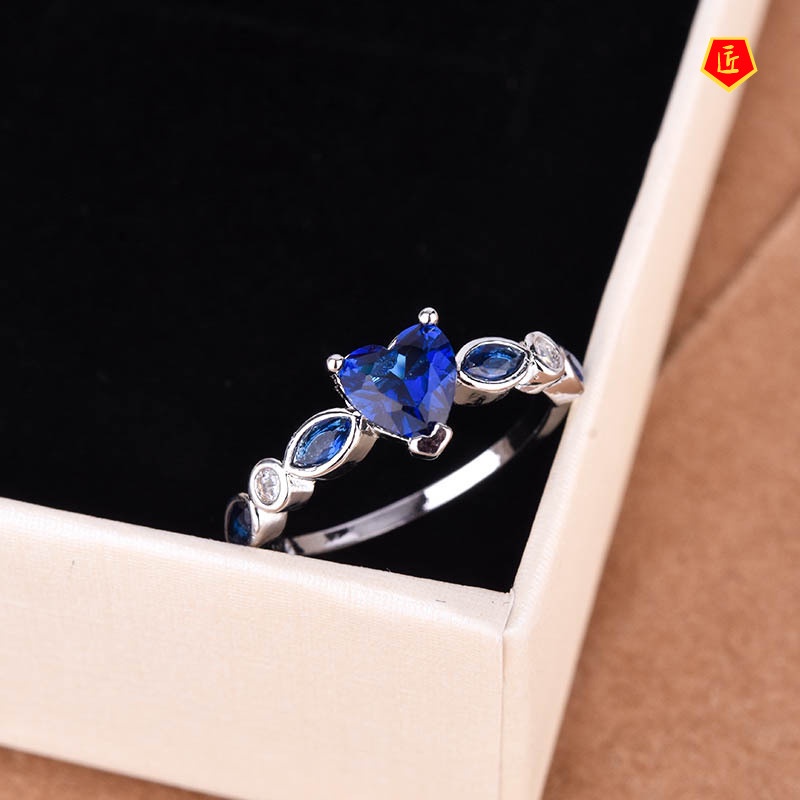 [Ready Stock]Creative Birthstone Inlaid Topaz Love Heart Ring