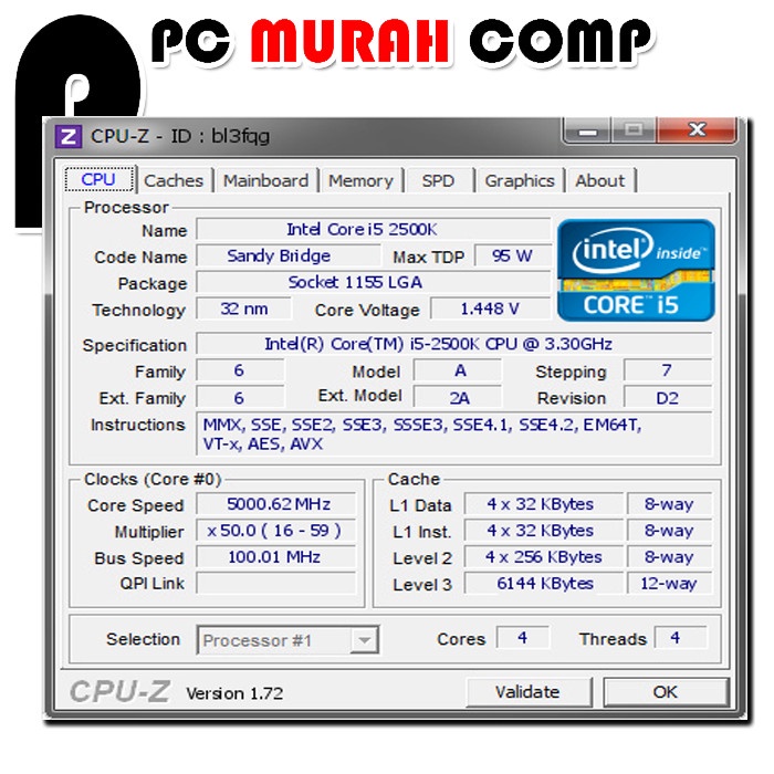 PROCESSOR CORE i5 2500k + FAN INTEL