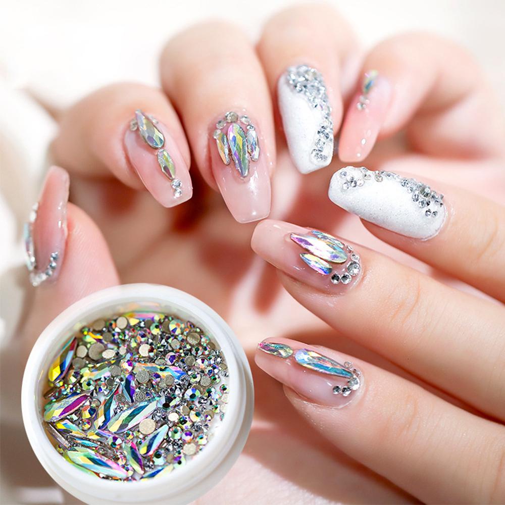 Mxbeauty Hiasan Kuku Rhinestones Shiny 1kotak Glitter Manicure DIY Dekorasi Nail Art Ukuran Campur Kristal Strass