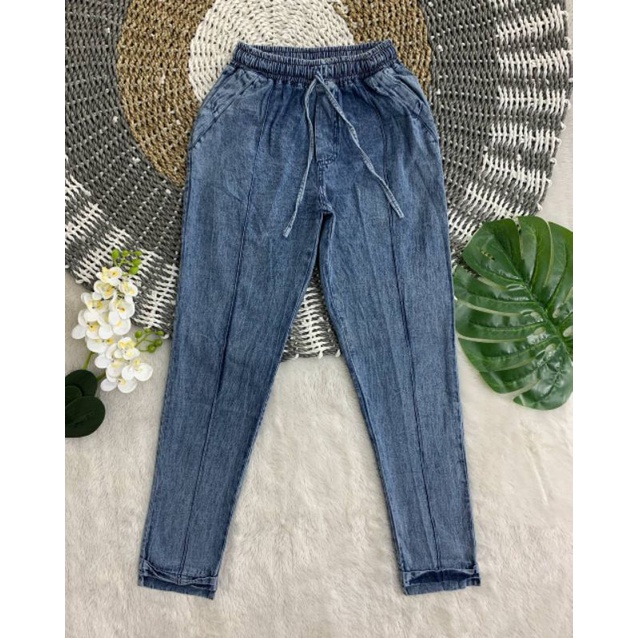 CELANA JEANS WANITA CELANA JEANS BOYFRIEND PINGGANG TALI KERUT CELANA PANJANG WANITA BAHAN SOFT JEANS BAGGY SEMI JEANS