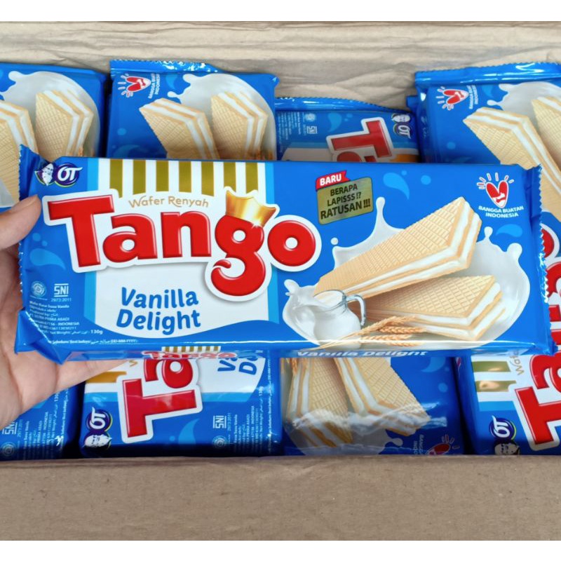 

agen distributor makanan ringan cemilan snack biskuit wafer tango susu vanila delight murah 130gr