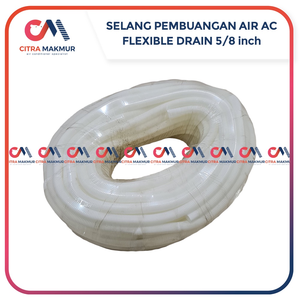 Selang Fleksibel Pembuangan Air AC Meteran Flexible Putih 5/8 inci PVC Plastik Pipa Drain Saluran Pembuang Tecom Gulung Meter