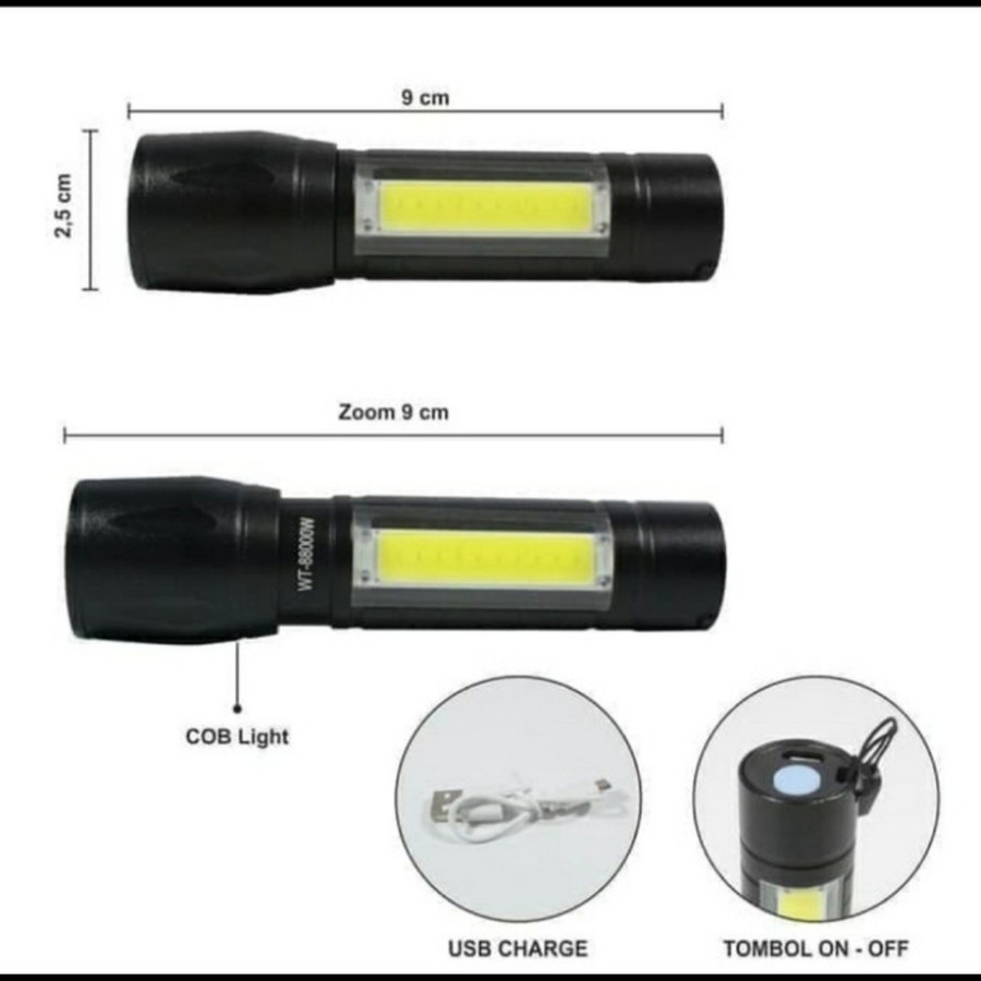 Senter Mini Zoom XPE+Led Samping COB/Senter SX-U3 Mini 3 Working Model