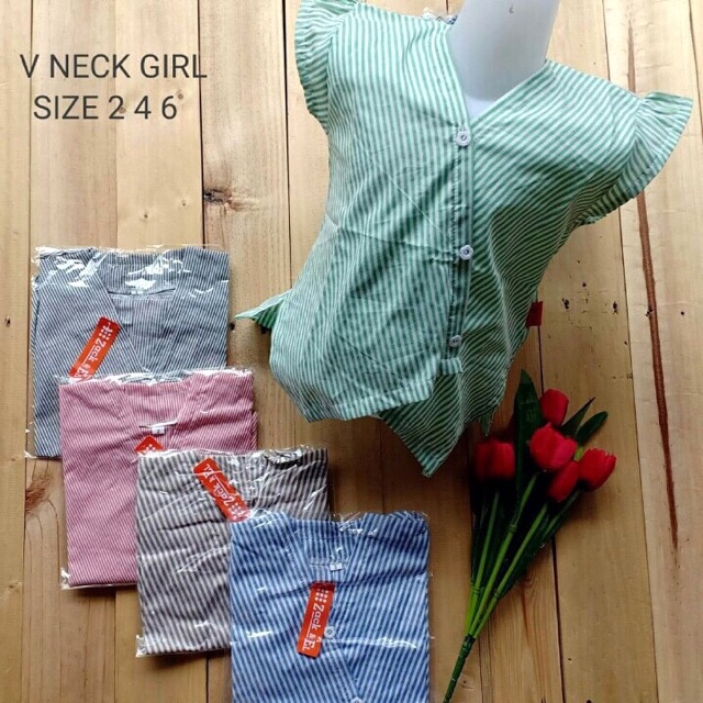 Kemeja v neck kimono vneck anak perempuan / kimono top anak usia 1-4 tahun