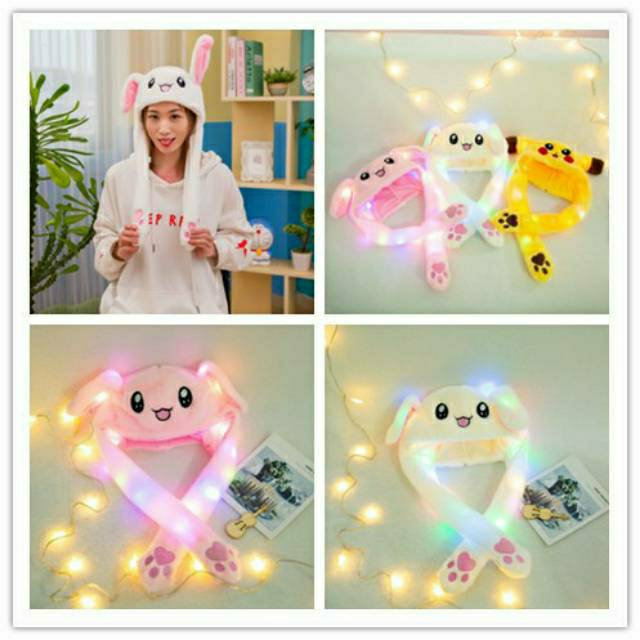 Ready Topi Bunny Hat Korean | Topi Telinga Lampu Led | Topi Telinga Naik Turun