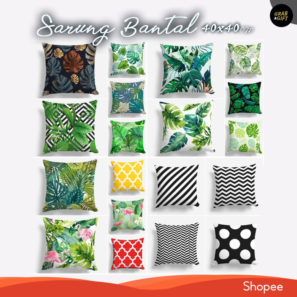 SARUNG Bantal Motif Daun 40x40cm Abstrak Monokrom