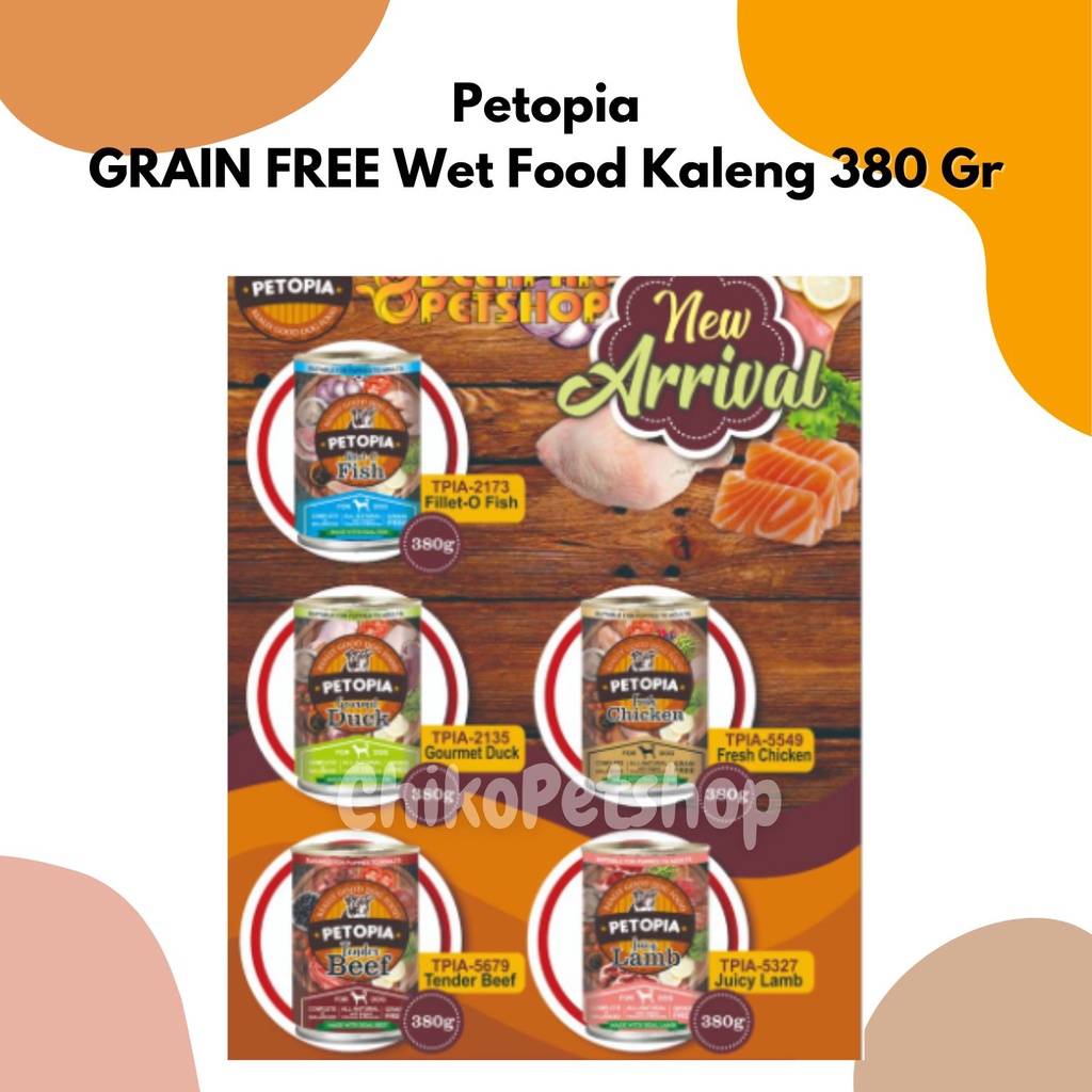 Makanan Anjing Kaleng Basah Petopia GRAIN FREE Wet Food Kaleng 380 Gr