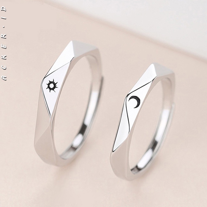 [ACKER] Desain Bulan / Matahari Prismatik Dengan Set Cincin yang Dapat Disesuaikan Untuk Pasangan