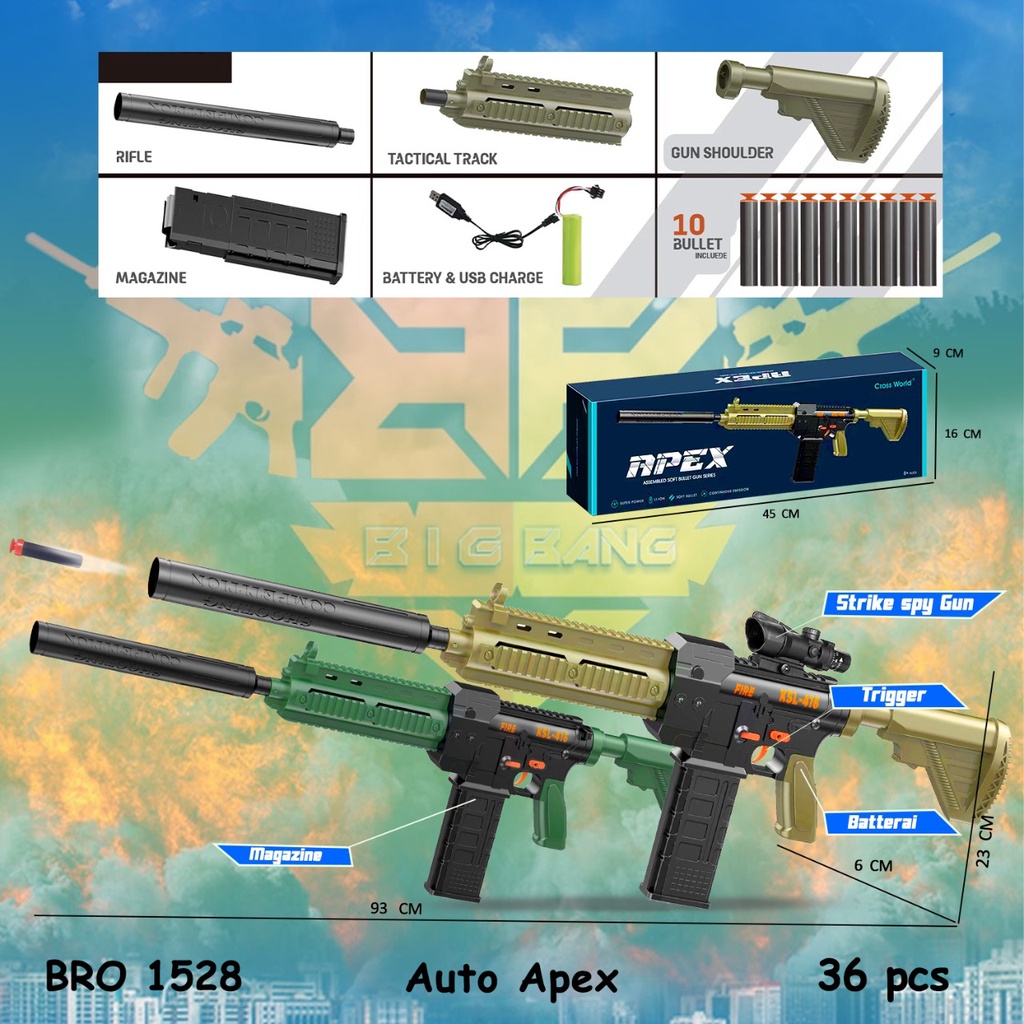 PROMO BRO1528 Pistol Pistolan Peluru Busa Nempel Soft Bullet Automatic Nerf Tembak Tembakan Mainan A