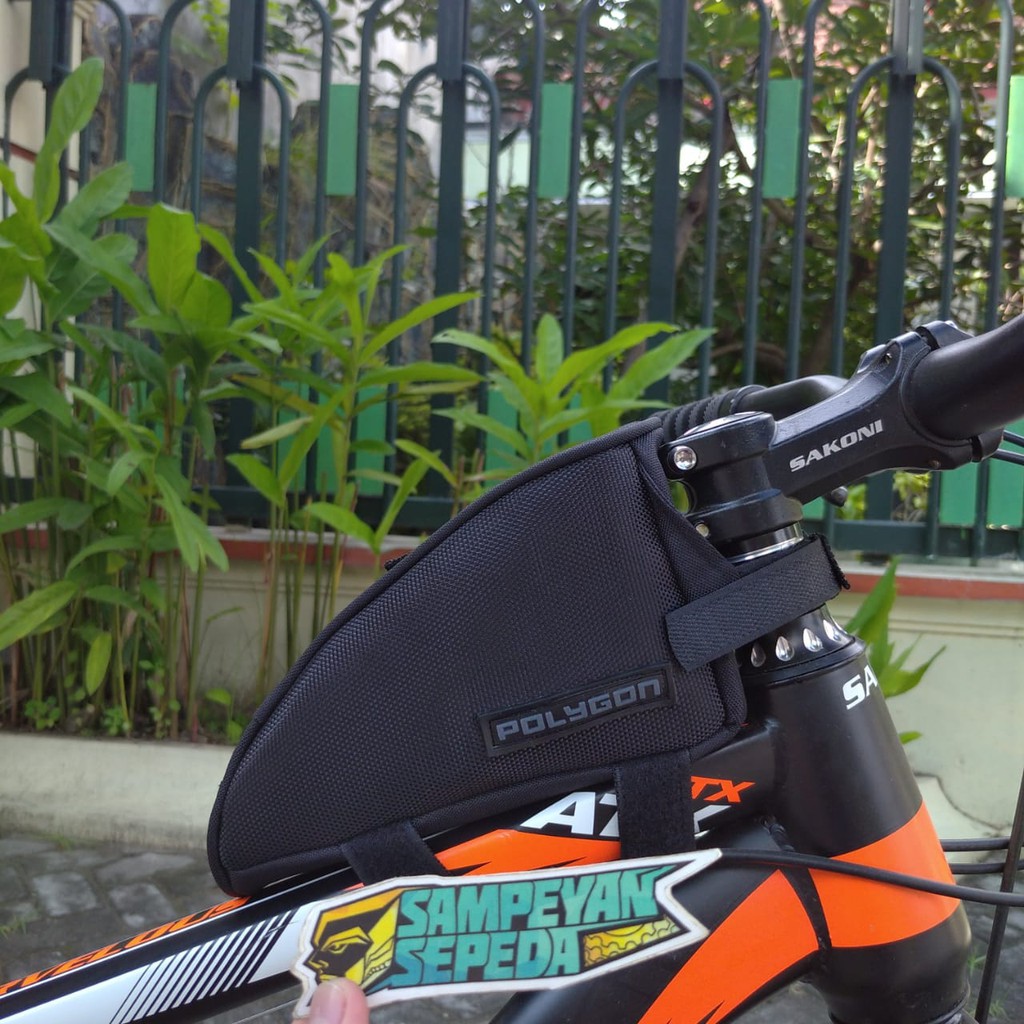 Tas Frame Sepeda Polygon Waterproof Kulit Sintetis Hitam Murah