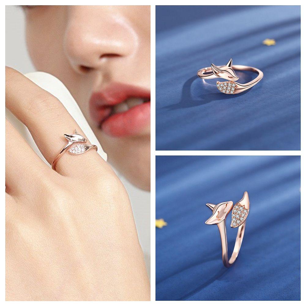 Preva Fox Cincin Wanita Pria Indah Hewan Mikro Kristal Unisex Vintage Kreatif Hewan