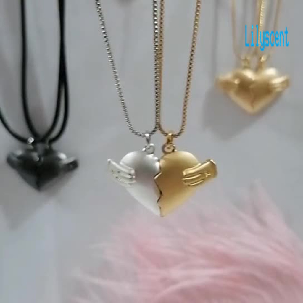 1 Pasang Kalung Liontin Bentuk Hati Bahan Alloy Magnet Untuk Pasangan