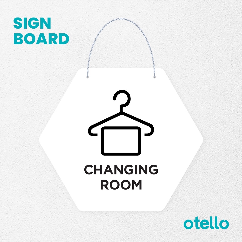 Otello Sign Changing Room Signage Board Acrylic Papan Gantung Label Akrilik Rantai Petunjuk Toko Modern Minimalist Kafe Restoran Kantor Gedung Cafe