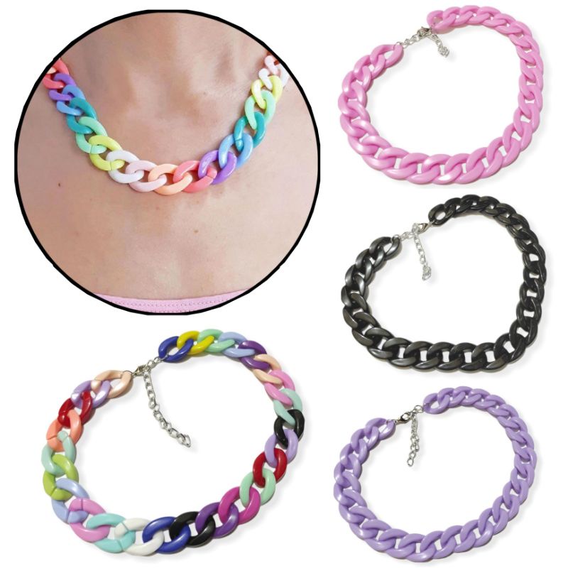 Kalung Choker Rantai Acrilic Chain Warna Warni Colorful Akrilik Necklace Chic Retro Hiphop
