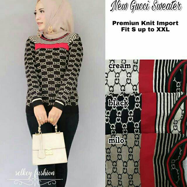 New Gucci atasan sweater rajut knit motif gucci top