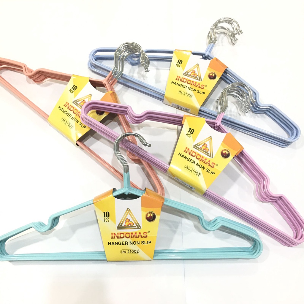 Gantungan Baju Warna Tebal Stainles Steel 10 Pcs Indomas - Gantungan Tebal Warna Non Slip