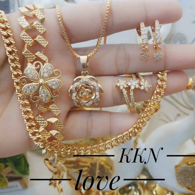 Xuping set perhiasan bunga lapis emas 24k 1109