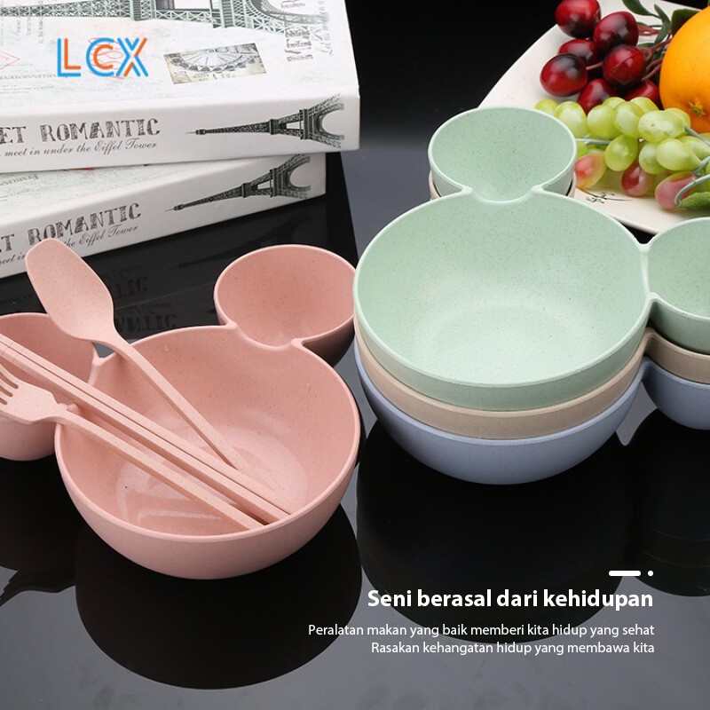 LCX Bayi Mangkok Set Anak Mangkuk Bentuk Kartun Gandum Set 4 Pcs BPA Free