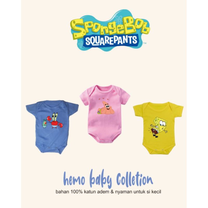 Baby Jumper / Romper  Bahan Adem Motif Sponge Bob Usia 0 sd 6 Bulan