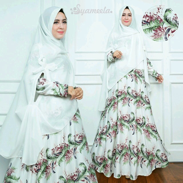 TERLARIS set gamis syari maxmara white baju gamis putih mewah pesta baju syari