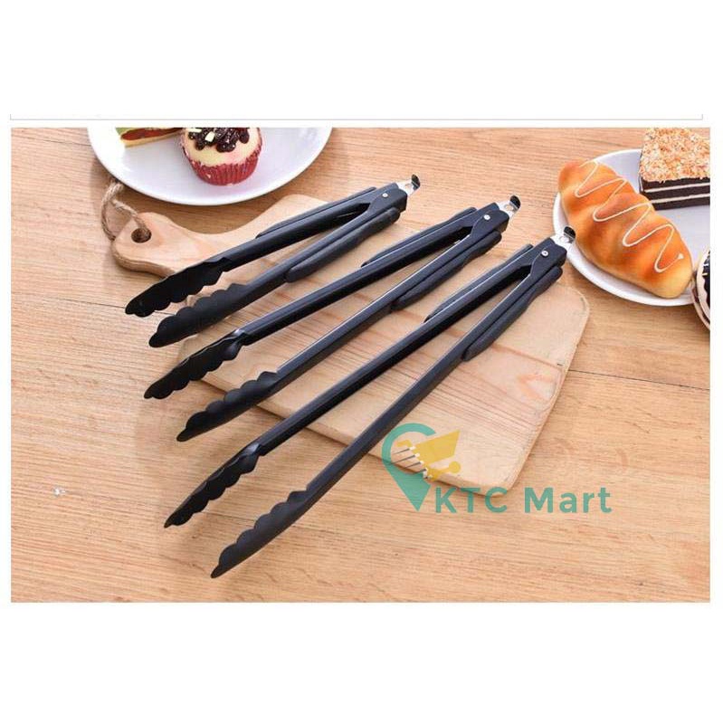 KTCmart - Capitan Jepitan Hitam Penjepit Hitam Makanan Kue Gorengan Mie Stainless Steel Pencapit Penggorengan