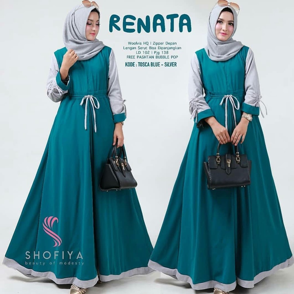 Renata dress muslim/Fashion Muslim/Dress Muslim Tanpa Hijab/Busui/Bisa Cod-5
