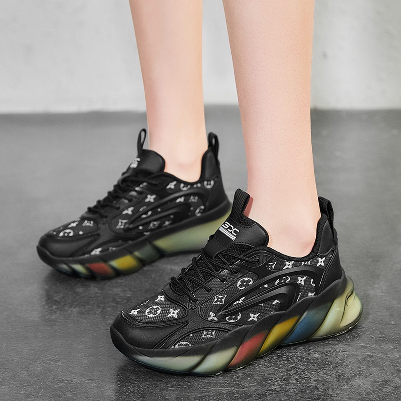 2022   Low Top Sepatu Wanita Mesh Floral  Kikuk Sepatu Kets Rainbow Jelly Tebal Bawah Meningkat
