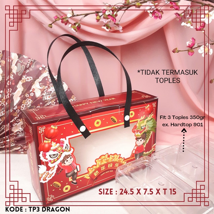 

✨ BISA COD ✨ Box 3 Toples 350gr TP3 Dragon / Imlek Hampers Packaging / Box CNY