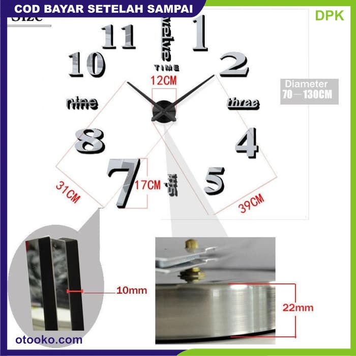 Jam Dinding Besar Raksasa 3D giant Wall Huruf Angka Diameter 70 X 130CM