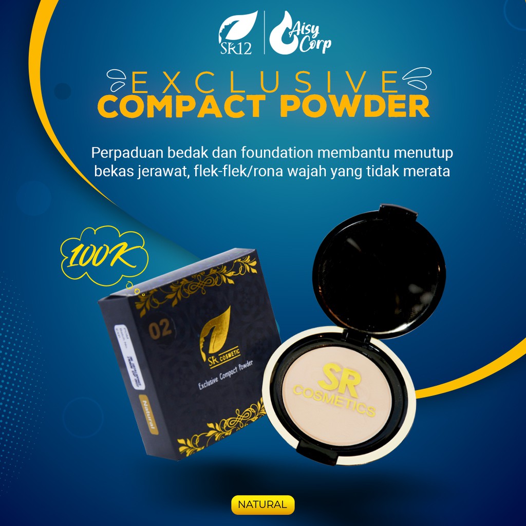 SR12 Bedak Padat / Excusive Compact Powder & Foundation Untuk Kulit Berminyak & Berjerawat Original bedak natural dan sheer pink-1